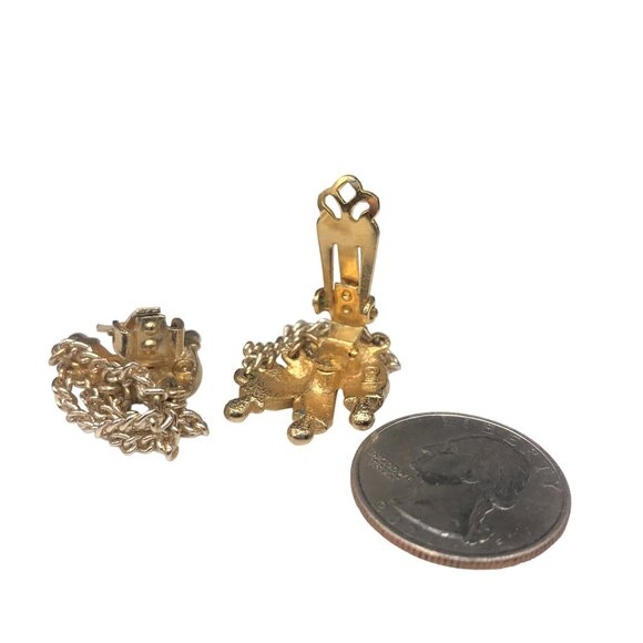 Unique ART Chain Drape Earrings, Clip On Gold Tone Vintage - Picture 5 of 6